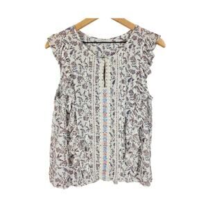 RANNA GILL ANTHROPOLOGIE WOMEN'S FLORAL BLOUSE TOP SIZE MEDIUM 100% RAYON